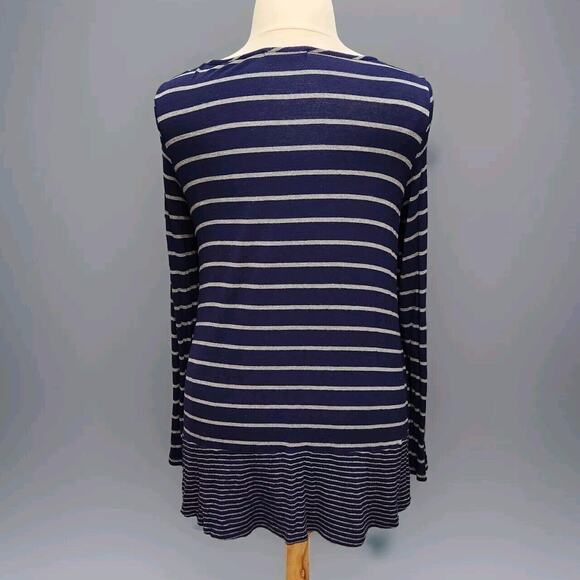BCBGMaxAzria Long Sleeve Navy Blue Gray Striped Knit Top Size XL - Picture 4 of 11